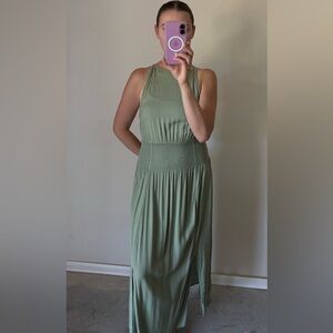 Roxy Havana Maxi Dress Women’s Size Small Green Front Slits High Neckline